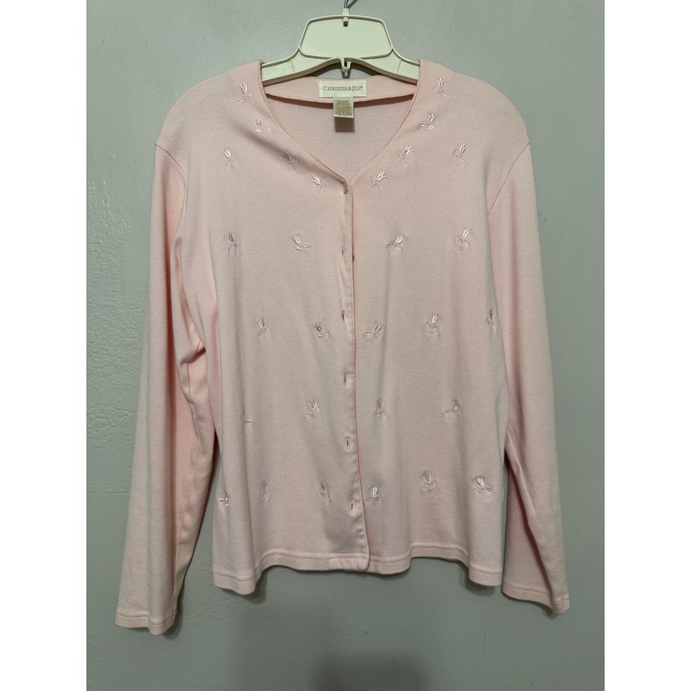 Christie & Jill Pink Cotton Embroidered Set Cardigan & Tank Top  M Y2K‎ Coquette - Picture 8 of 12